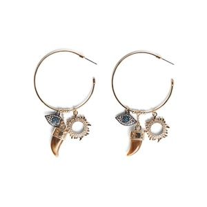 BCBGMaxAzria Triple Charm Gold Hoop Earrings